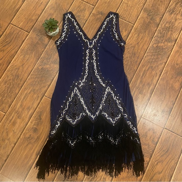 Unique Vintage Fringe Beaded Flapper Dress large - Picture 5 of 15